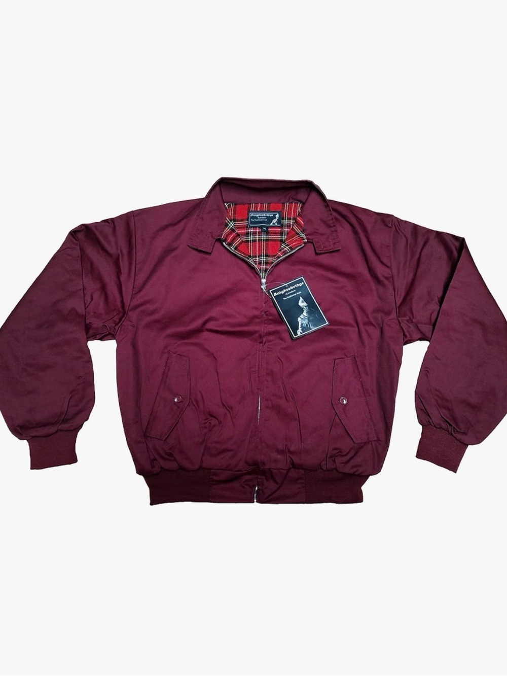 Men's Burgundy Bomber Jacket with Tartan Lining - Picture 2 of 4
